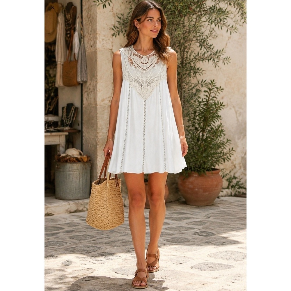 Figleaf Fashion Boutique Small Boho Lace Crochet Sleeveless Tunic Dress NWT